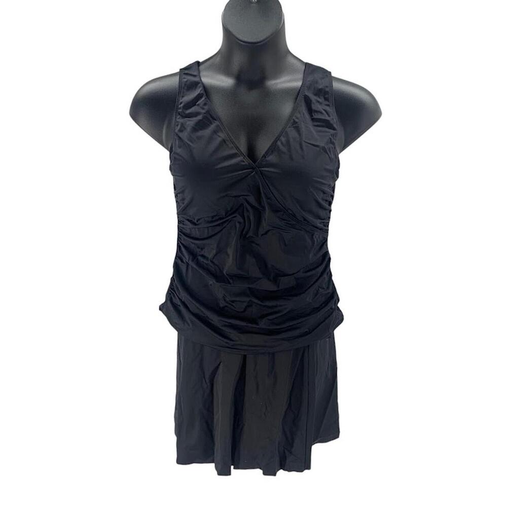 Ambernoon II by Dr. Erum Ilyas UPF50 Ruched Skirt Tankini Black - Plus
